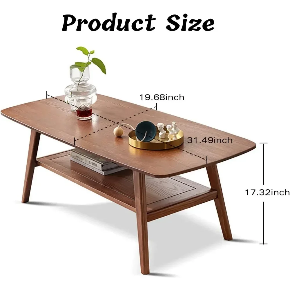 Tier Solid Oak - Coffee Table 2- Practical Center Table Double Storage Small Apartments (Walnut, 31.49" D x 19.68" W x 17.32" H) 6