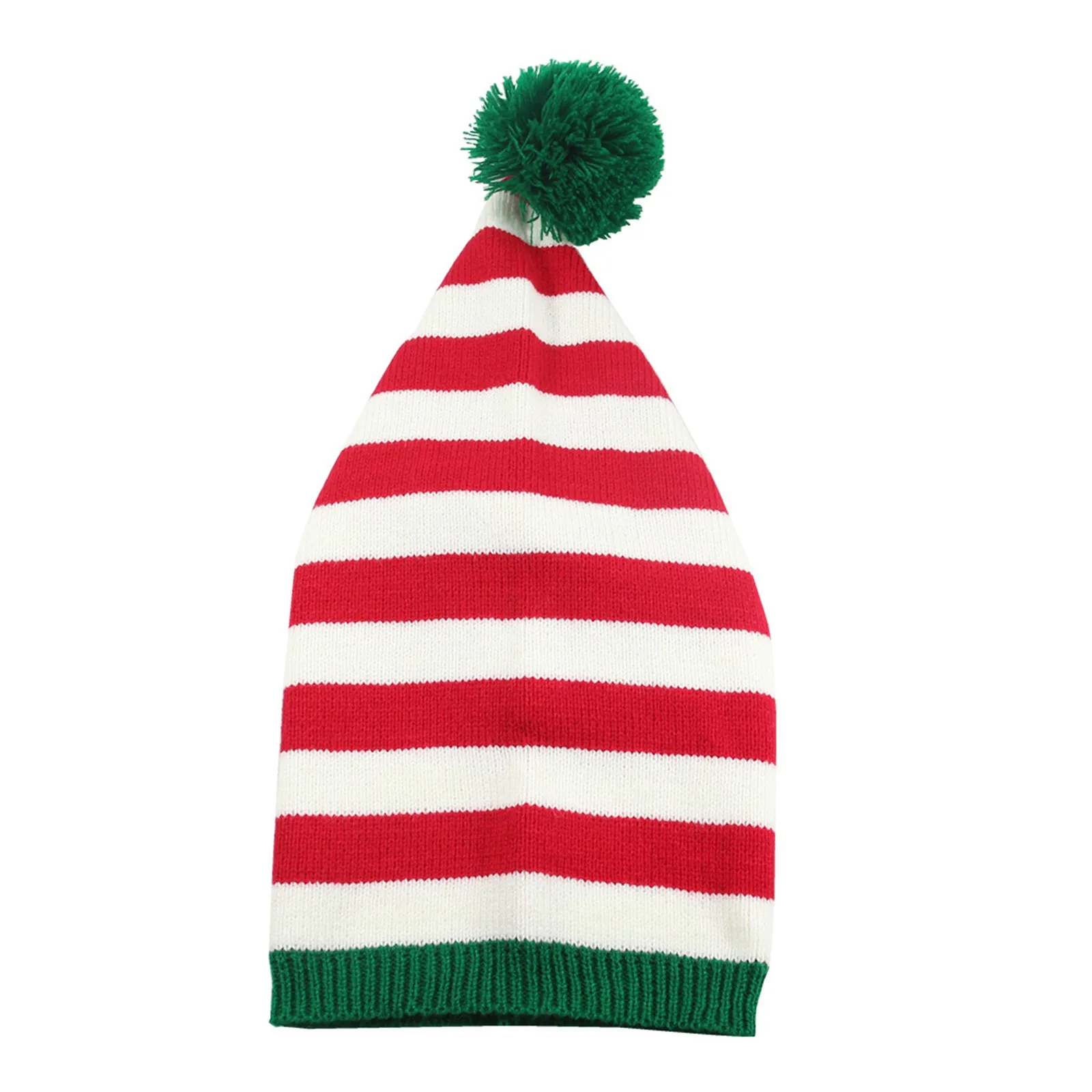 Christmas Elf Santa Beanie - Knitted Red Green Striped Hat