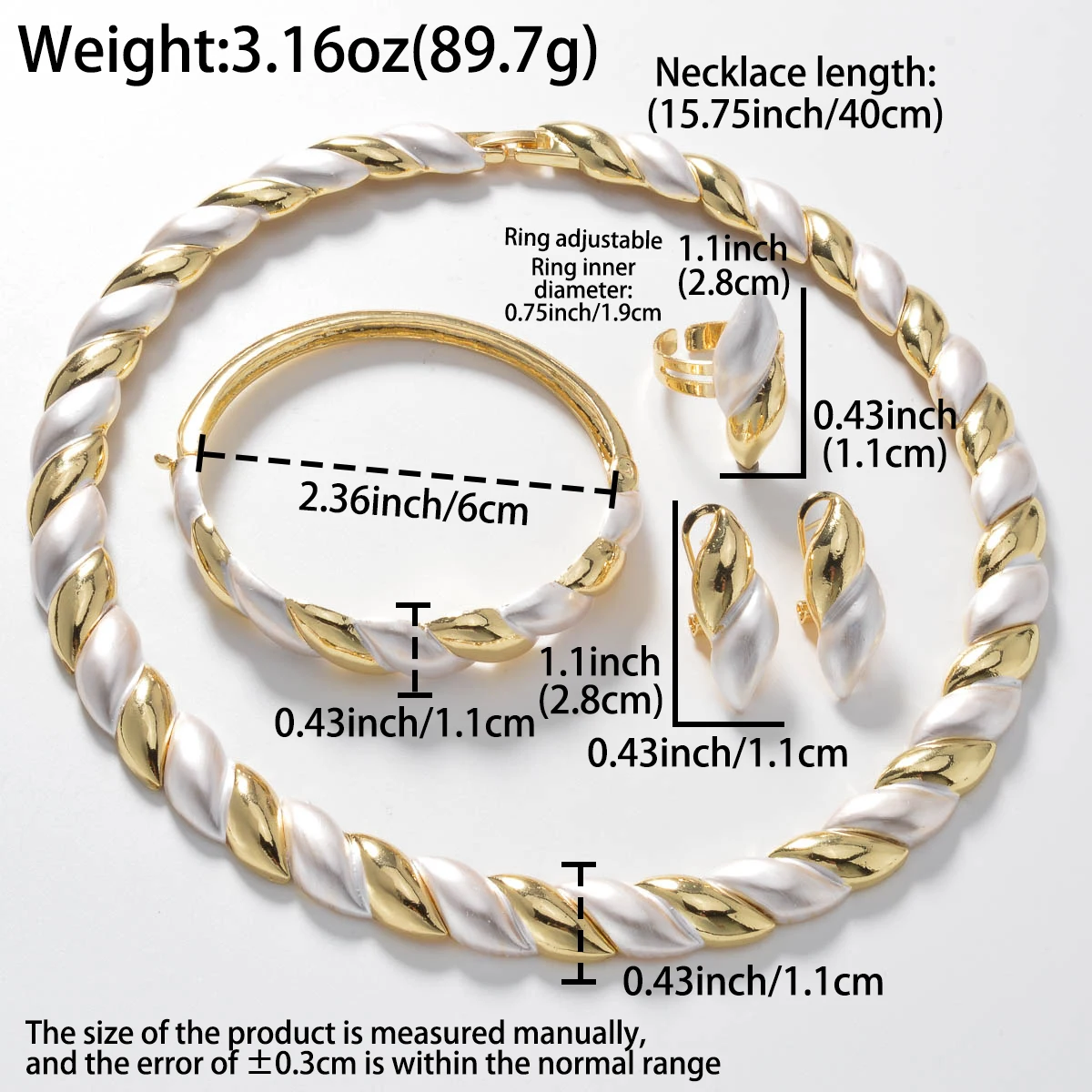 Dubai Classic Four-Piece Jewelry Set - Round Necklace Bracelet Earrings Ring for Bridal and Daily Wear