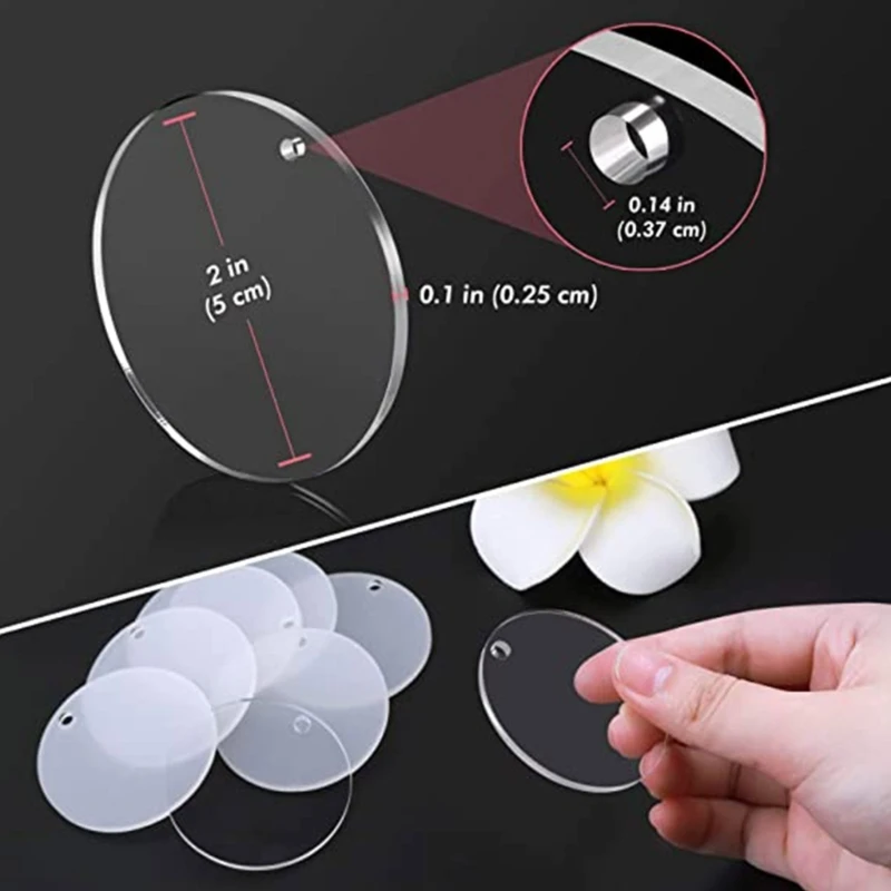 200 Pieces Clear Acrylic Keychain Disc Round Plastic Keychain Charm Blank K3KF