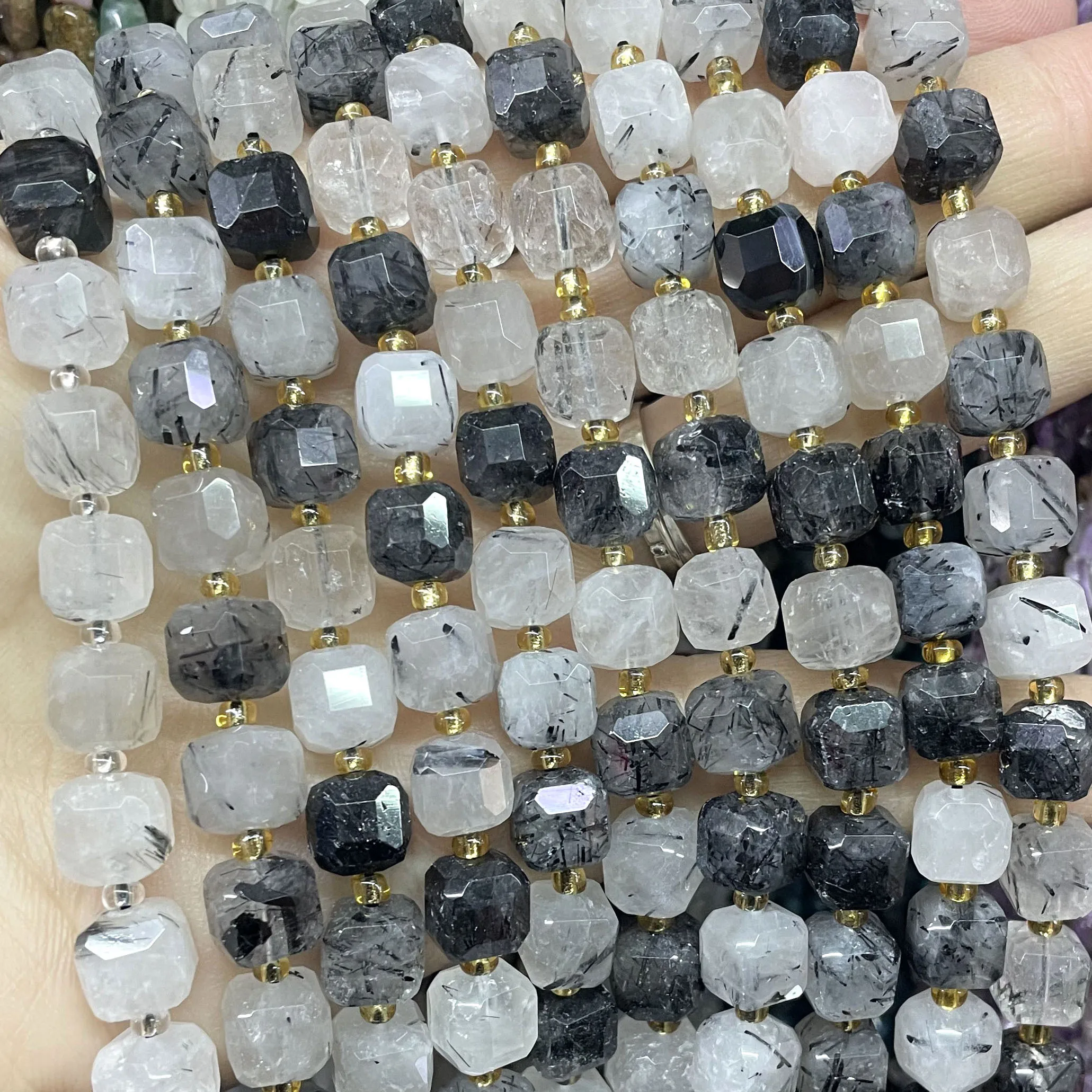 천연석 블랙 루틸 쿼츠 원석 패싯 라운드 비정형 루즈 스페이서 비즈 쥬얼리 제작 DIY 액세서리용
