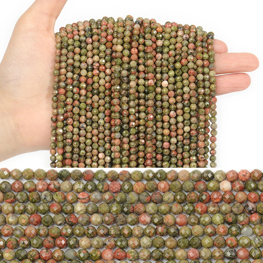 

Natural Stone Unakite 2 3 4mm Small Size Round Faceted Stone Beads 15" Strand For DIY Bracelets Necklaces Jewelry Making