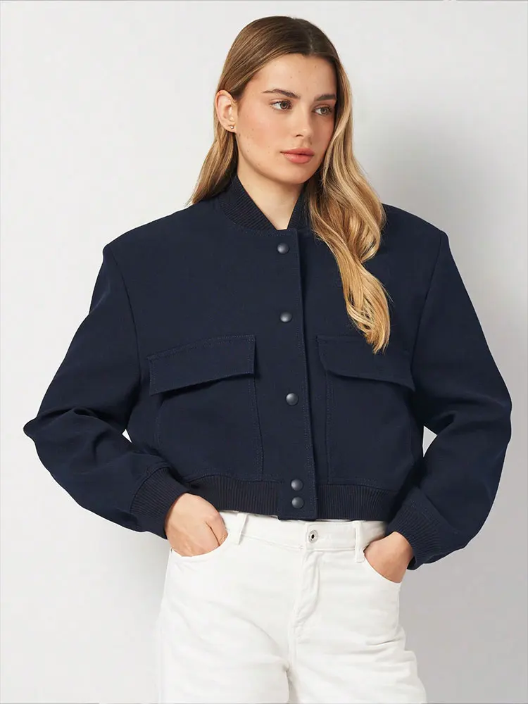 HH Women Solid Coat Single Breasted Long Sleeve Bomber Jacket Office Lady Coats Female Fashion High Street Outwear Tops