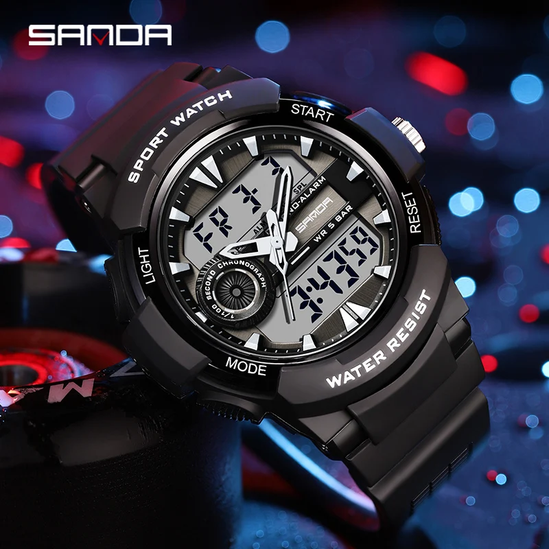 SANDA 2023 New Fashion Men Digital Watch Sports Military Watch Waterproof Mens Dual Display Watches Mountaineering Timer Reloj