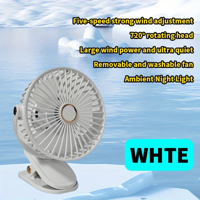 USB Desk Fan with Night Light, 3-Speed Adjustable, Portable Clip-On or Tabletop Stand