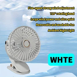 USB Desk Fan with Night Light, 3 - Speed Adjustable, Portable Clip - On or Tabletop Stand (White fan)