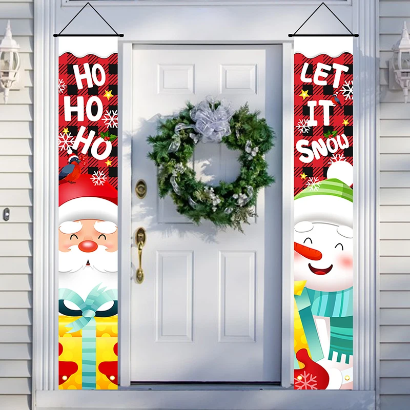 

1Set Merry Christmas Santa Claus Snowman Door Curtain Banner Decorations Home Door Window Navidad Party New Year Gifts Ornament