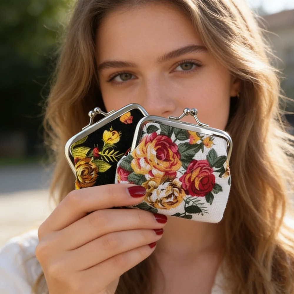 1PCS Fashion Rose Coin Purses Holder Women Mini Change Wallets Girl Money Bag Coin Bag Children Zipper Small Pouch Key Pockets