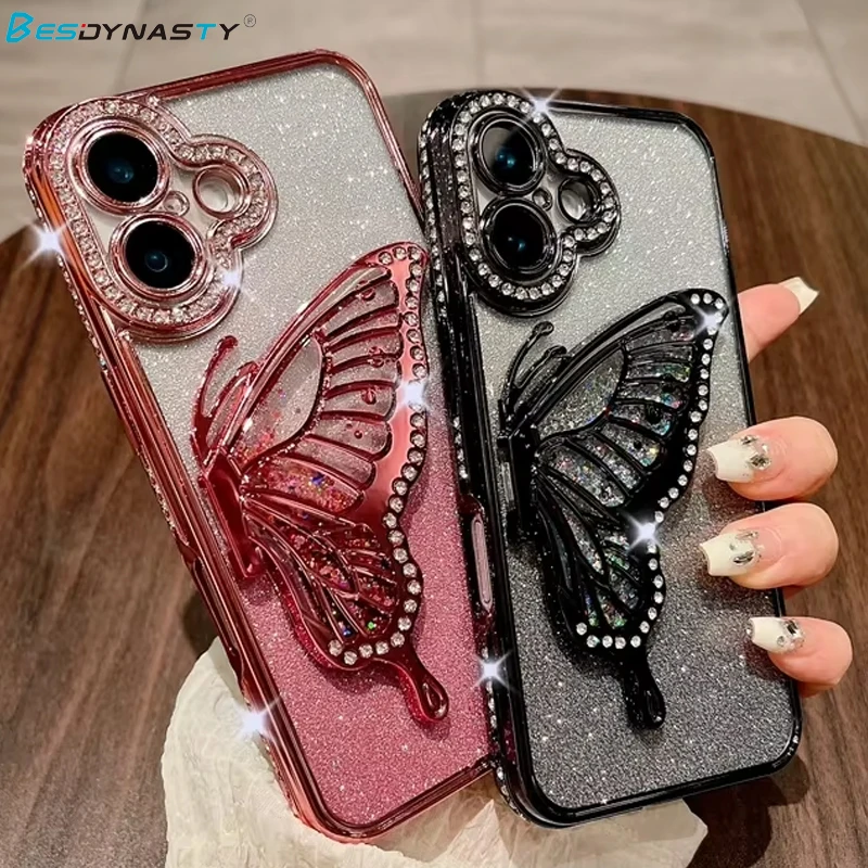 Luxury 3D Butterfly Bling Diamond Glitter Phone Case with Plating Finish