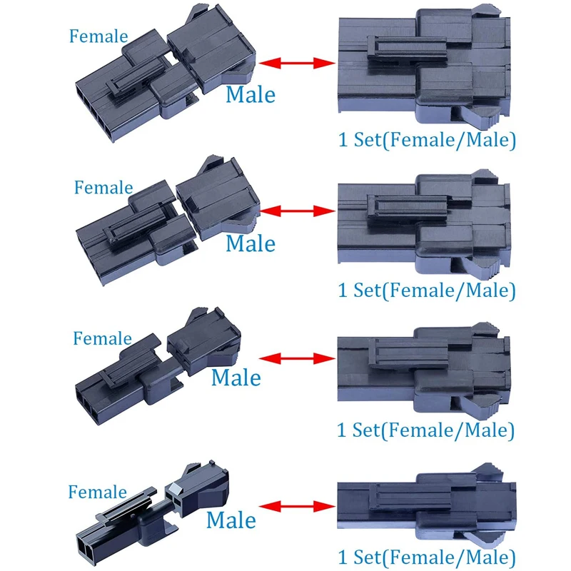 Connecteur de fil mâle et femelle à 2, 3, 4 ou 5 broches, pas de 570mm, adaptateur + 1 pince à sertir pour bornes, 2.5 pièces