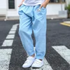 Children Trousers For Boys Girls Cotton Linen Elastic Waist Solid Color Summer Mosquito Pants Kids Clothing Long Pants 100-160cm 6