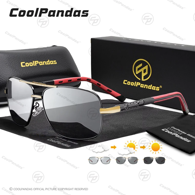 Modische quadratische Sonnenbrille mit Aluminiumrahmen für Herren, polarisierte photochrome Brille für Damen, Chamäleon-Anti-Glare-Brille, Oculos de Sol