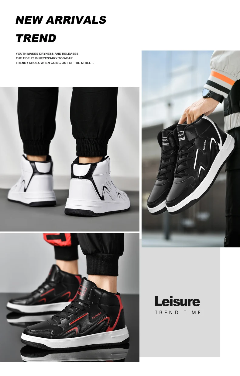 Description Picture 6 of itemBrand Mens High-top Sneakers Casual Boys Basketball Shoes Non-slip Tennis Shoes Comfortable Leather Sports Shoes Unisex Sneakers