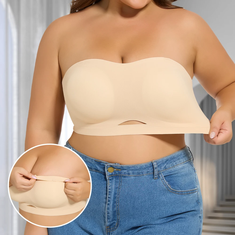 Strapless Bras for Women Lift Bra Wire-Free Anti-Slip Invisible Push Up Seam-free Detachable Straps Bandeau 1