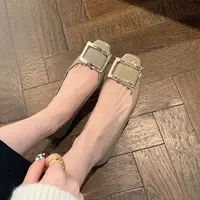 Flats Women's Shoes Patent Leather Square Buckle Shoes Autumn New Ladies Shallow Mouth Square Toe Flat Shoes Office Plus size 42 1