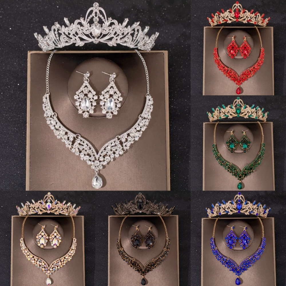Baroque Costume Bridal Jewelry Sets Rhinestone Crystal Tiara Crown