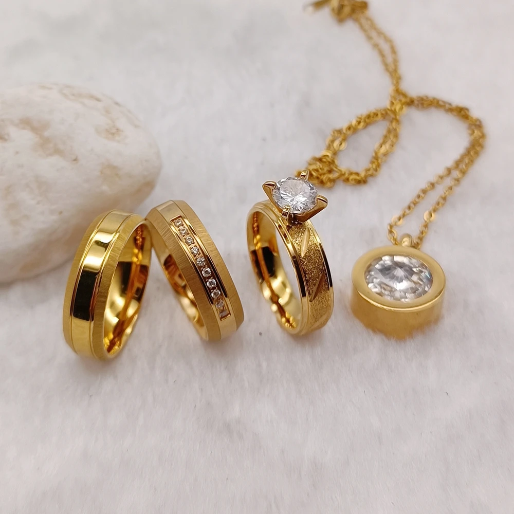 Wonderful Women Ring Jewelry Set Designer Placcato Oro 5A Cz Diamond Wedding Anelli Di Fidanzamento Fashion Ladies Pendant