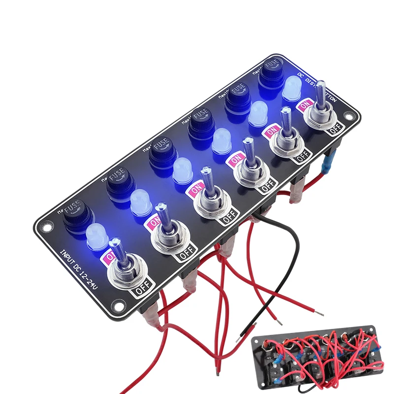 캠핑카 보트 RV 밴 요트 트럭용 조명 교체 퓨즈 홀더, 로커 스위치 패널 액세서리, 12V, 24V, 6 갱
