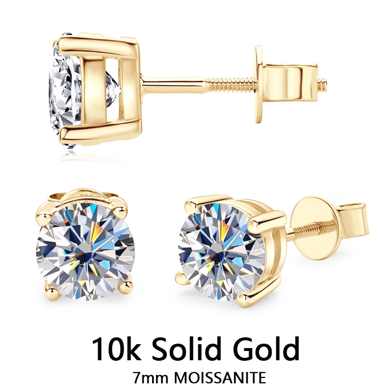 

Lnngy Original 10K Yellow Gold Stud Earring 7mm 1.2ct Moissanite Screw Back Earrings For Women Girl Fashion Jewelry Accessories