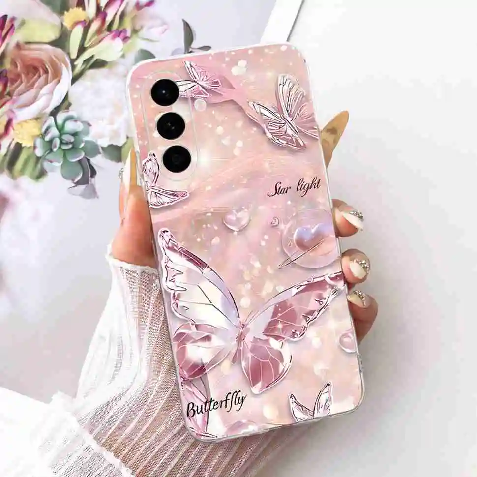 Cute Cat & Floral Design Soft TPU Clear Phone Case with Bumper Shell