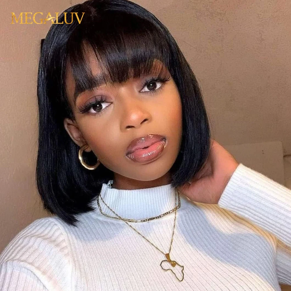 

Put And Go Straight Glueless HD Lace Closure Wigs Short Bob Wigs With Bangs 100% Remy Human Hair Wigs For Women 8-14 inch Easy