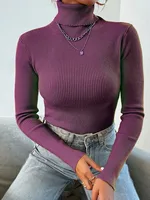 2025 Autumn Winter Women Long Sleeve Knitted Foldover Turtleneck Ribbed Pull Sweater Soft Warm Femme Jumper Pullover Clothes 1