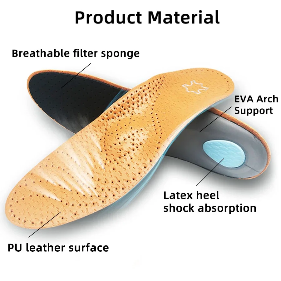 Orthopedic Care Insole Leather Latex Antibacterial Active Carbon Orthotic Arch Support Instep Flat Foot Shoes Pad Men_voghion.com