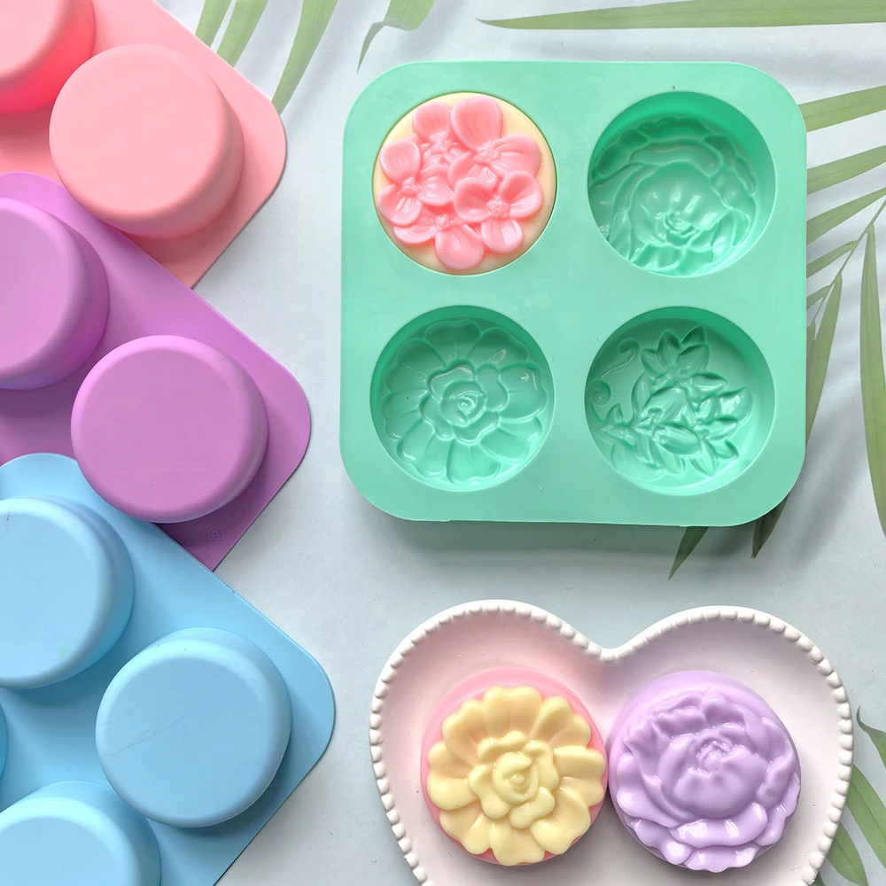 Silicone soap mold 1pc with 4 cavities and different flower shapes suitable for candle making molds