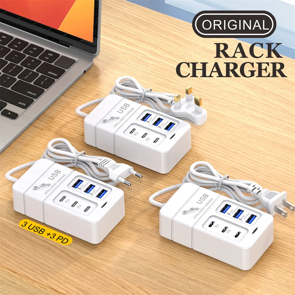 Power strip 35W 6 ports USB Type C multiple ports mobile phone adaptors for iPhone Xiaomi Huawei quick charging sockets