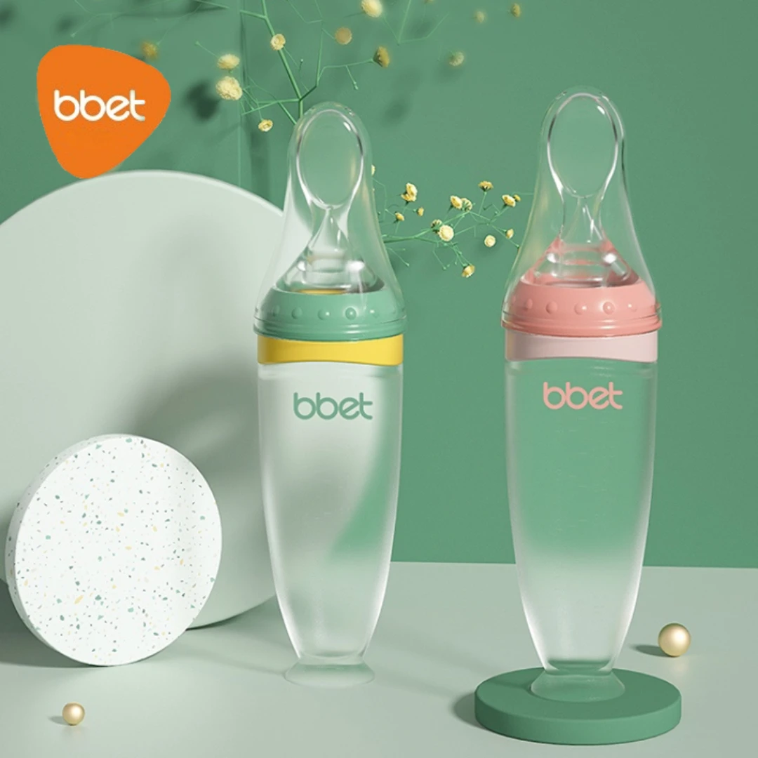BBET-Silicone Squeezing Bottle Newborn Baby Training Rice Spoon Infant Cereal Food Supplement Feeder Dishwasher Safe feeding bottle baby feeding utensils