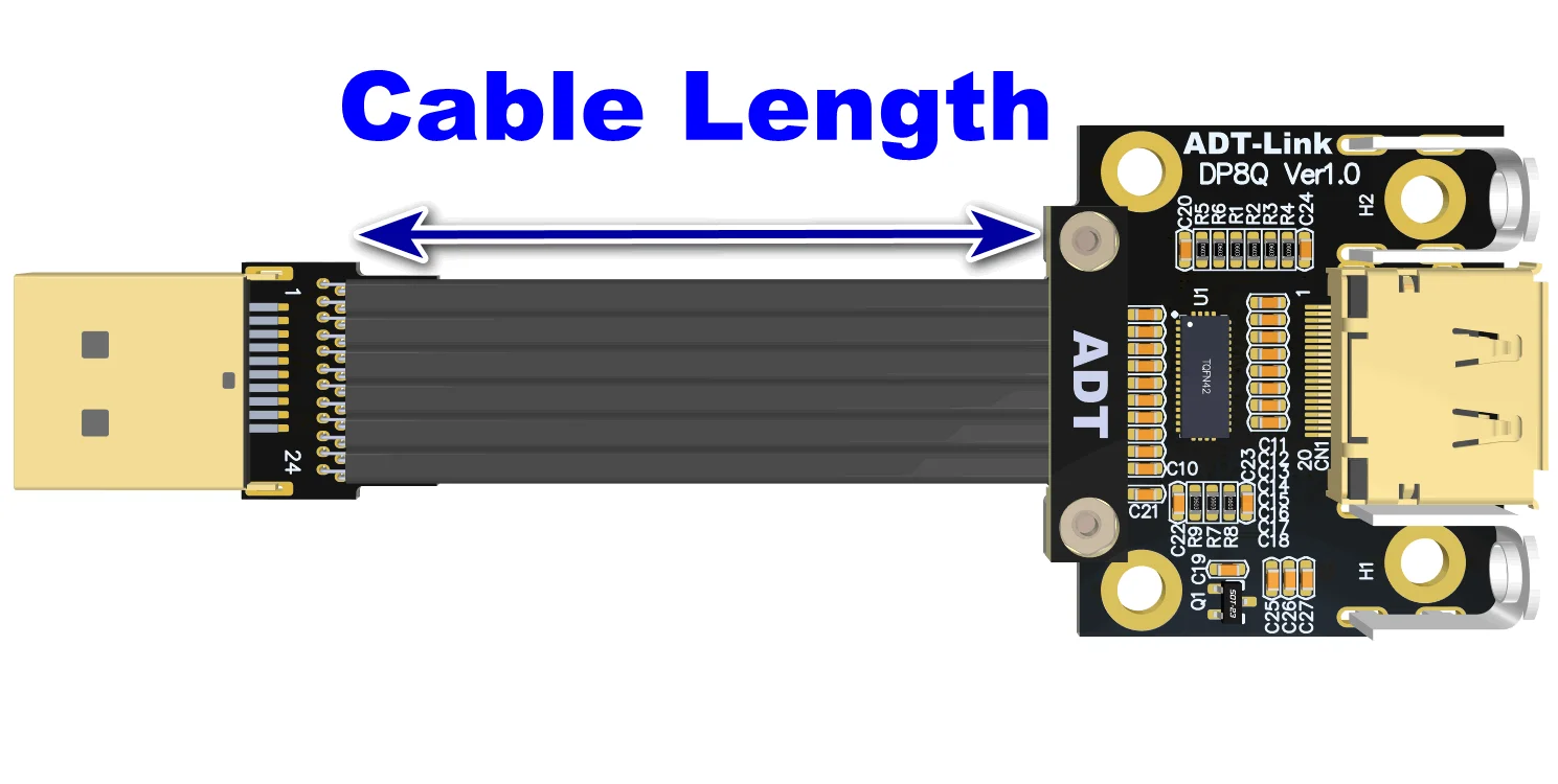 Displayport 1.4 Cabo de Extensão dp para dp Cabo de Fita Plana Conector de 90 Graus com Suporte de Montagem para Extensor Gpu - Imagem 5