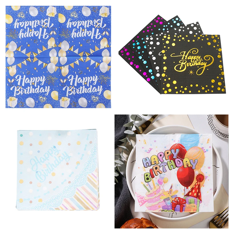 

Birthday Napkins Disposable Soft Square Paper Celebrate Party Placemat Decoration Restaurant Supplies 33x33cm Printed Tissue