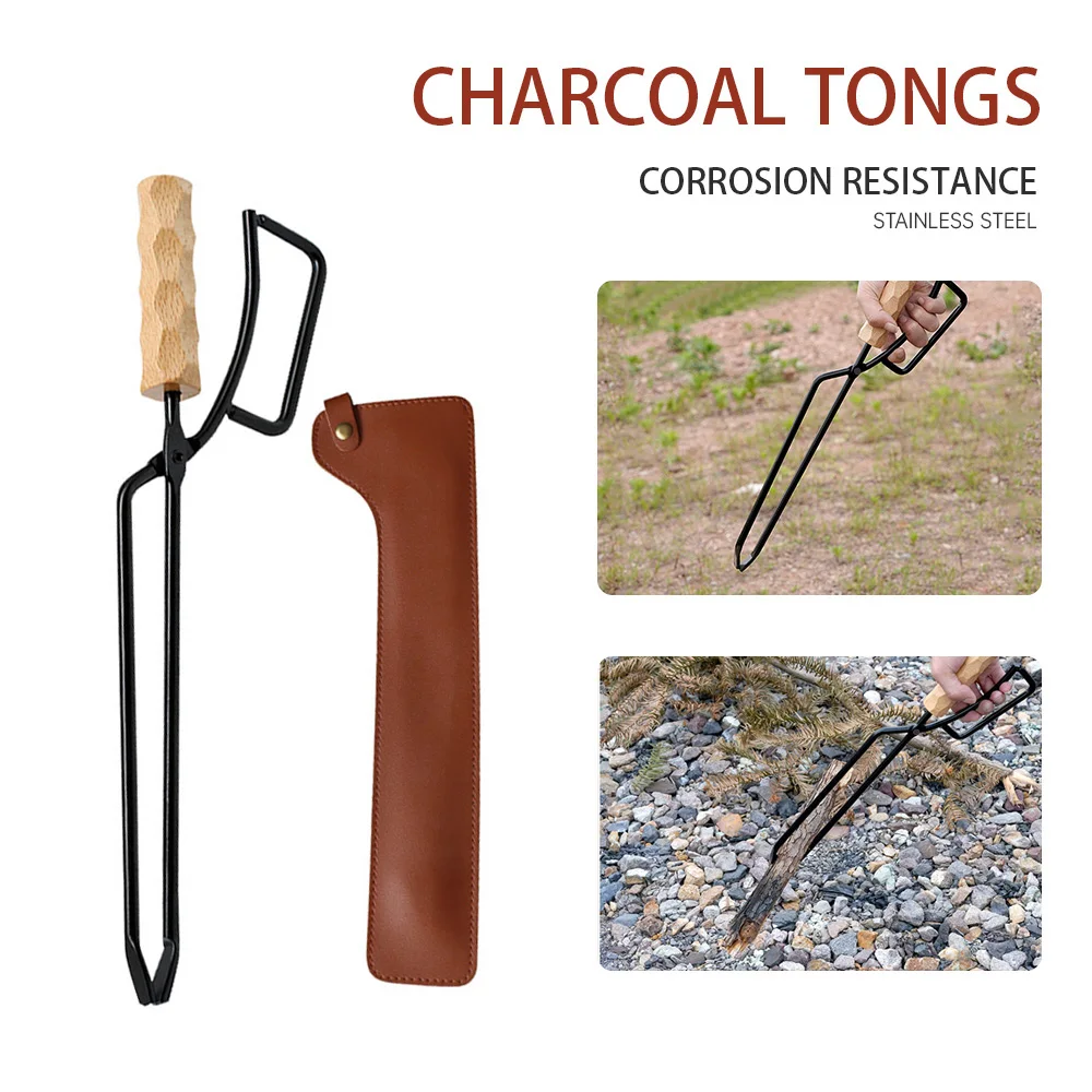 Fire Tong Charcoal Clip Metal Wooden Barbecue FireTongs Heat-resistant Carbon Picking Clip Outdoor Picnic Fireplace Clamp fireplace tools