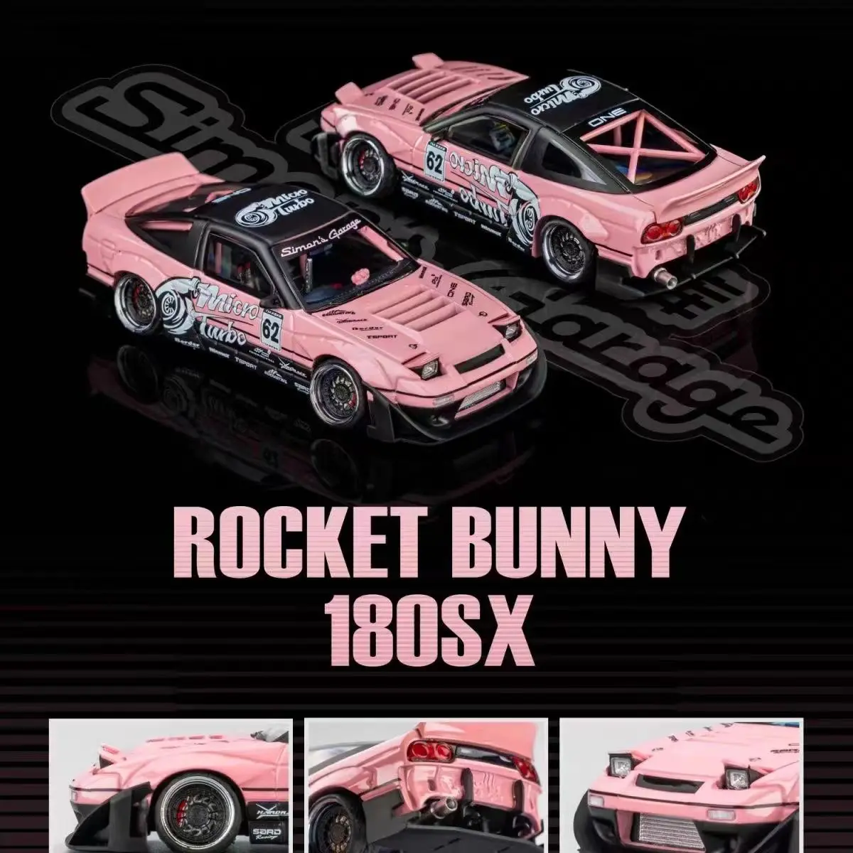 마이크로 터보 MT 스피릿 링 실버 합금 자동차 모델 컬렉션, 1:64 180SX
