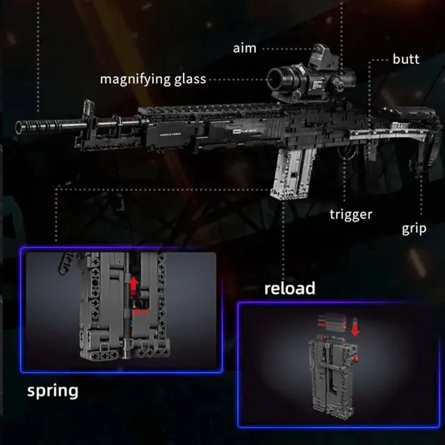 MOULD KING 14026 Ww2 Military Gun MK14 Battle Rifle Simulation Gun Model Building Blocks Weapon Bricks Toys Set for Kids Gifts 6