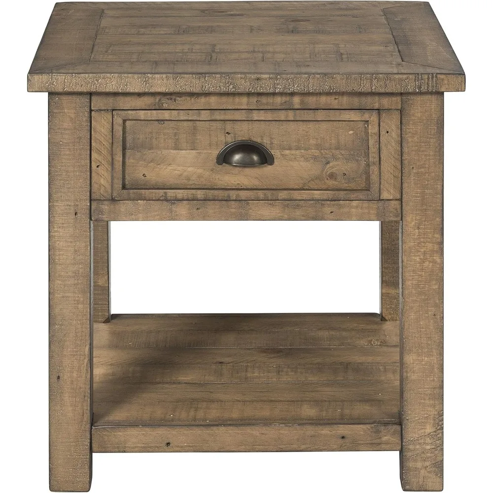 Monterey End Table - Reclaimed Natural Wood Finish- Coastal Style - with Shelf and Cabinet for Storage 4
