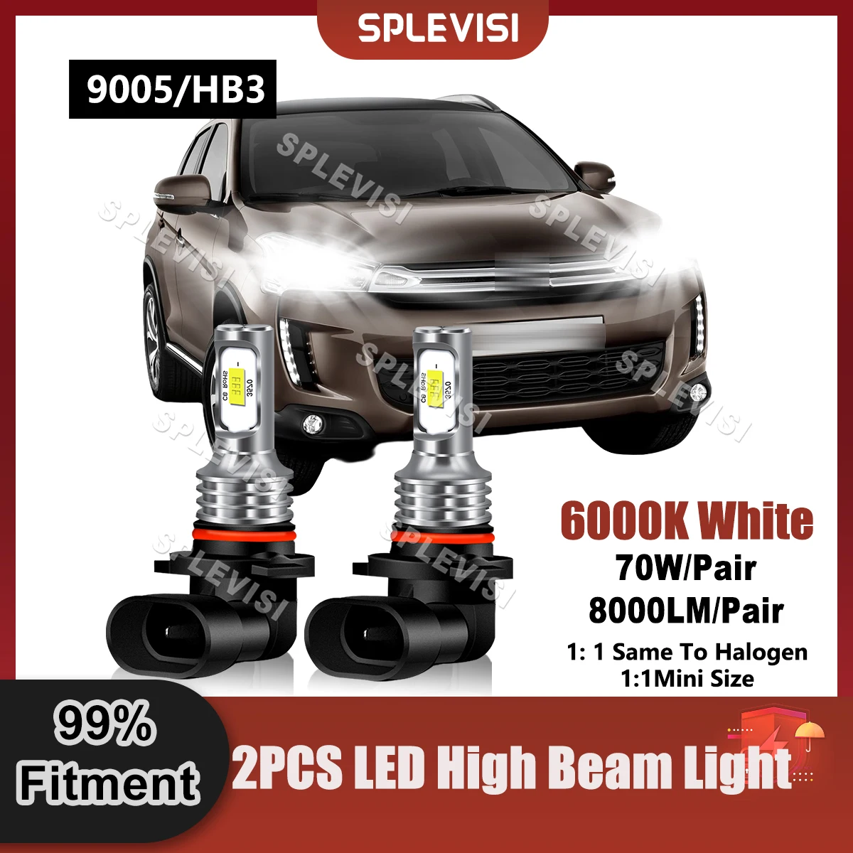 

2x LED Headlight 9005/HB3 High Beam Bulbs 8000LM 70W/Pair 9V-24V For Citroen C4 Aircross 2012 2013 2014 2015 2016 2017 2018 2019