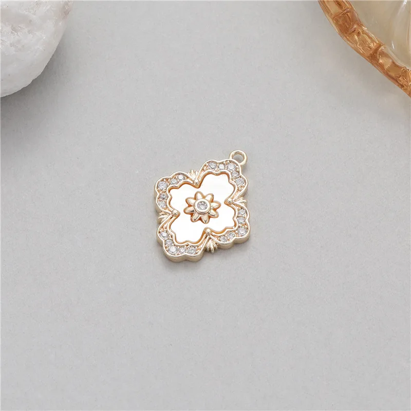 Stylish Chic Hypoallergenic Key Four-leaf Clover Clock 14K Gold Plated Bracelet Pendant Handmade DIY Jewelry Accessories 4