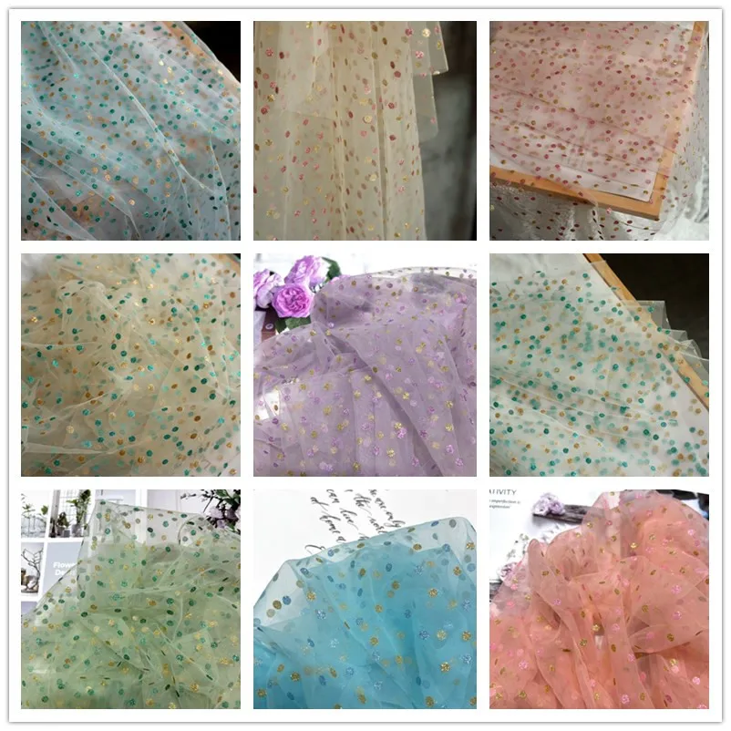 5YardsShinyBronzingPolkaDotVioletMeshTulleFabricPrincessDress