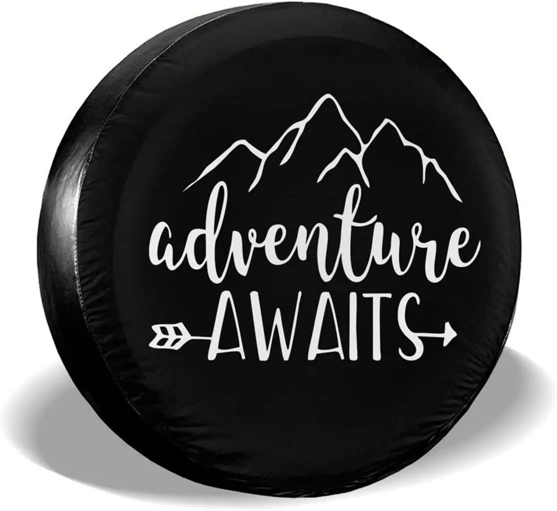 

XWQWER Adventure Awaits Spare Tire Cover for Camper RV SUV Trailer Truck and Many Vehicle, Universal Fit Wheel Covers Waterproof