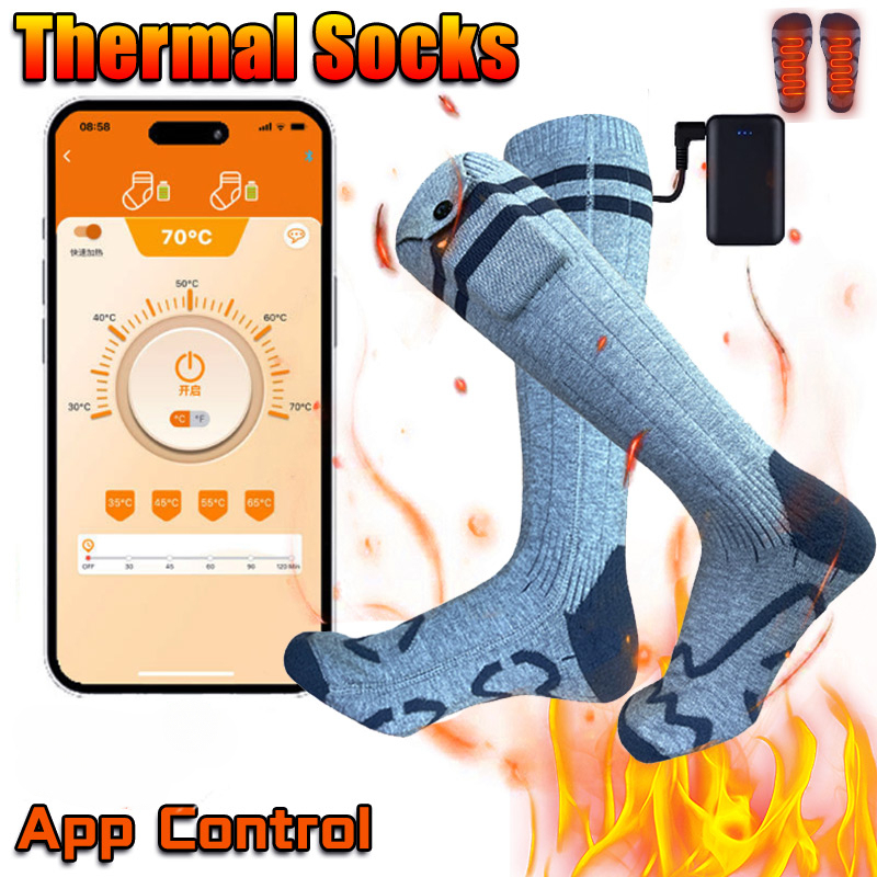 Winter Heated Sock Thermal Size 38-46 Warm Snowmobile Skiing Heating Sock App Control Rechargeable 65â Outdoor Sport Foot Warmer