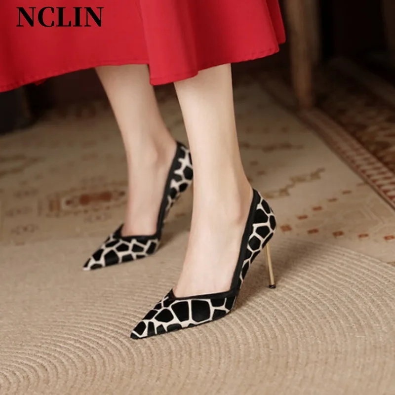 

2024 Spring Horsehair Women Shoes High Heel Shallow Pumps Pointed Toe Shoes Woman Thin Heels for Women Zapatos Para Mujer