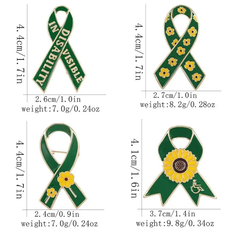 1pc Creative Sunflower Pattern Red Ribbon Theme Lapel Pins Green Disability In Visible Enamel Brooches For Disabled Person