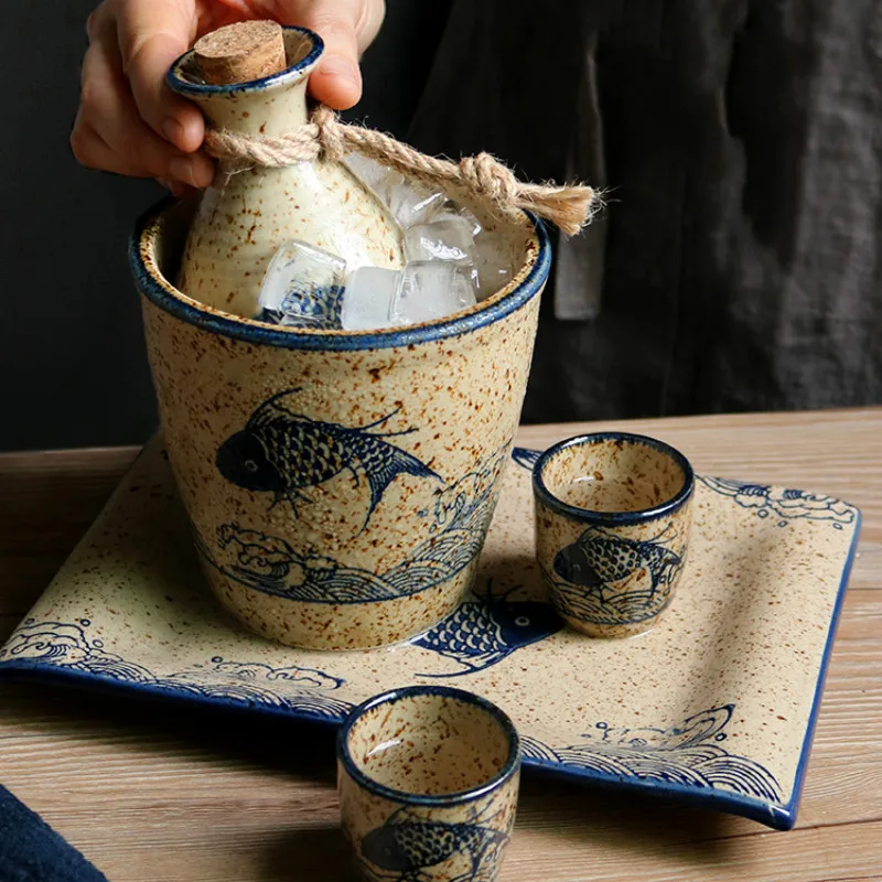 Japanese-style Handmade Ceramic Sake Cup Set Liquor Wine Set Household Small Wine Glass Dispenser Vintage Jug Men Gift