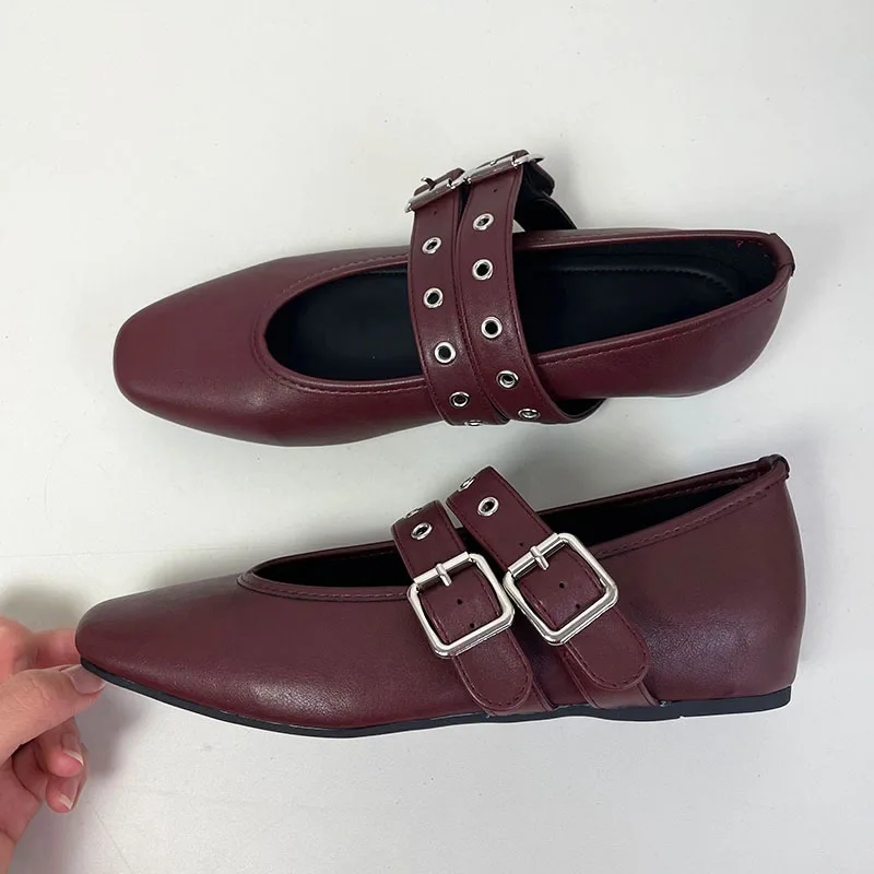 Luxury Fashion Buckle Strap Women Flats Mary Janes Shoes Round Toe Female Footwear Shallow Ladies Ballet Flats Shoes 3