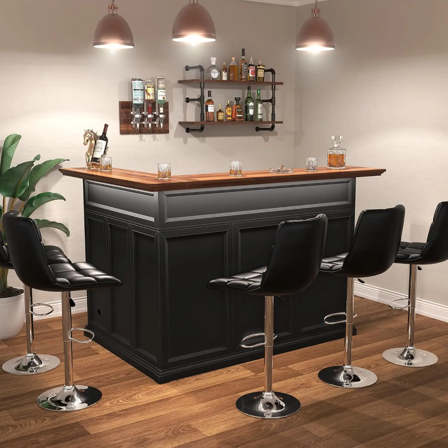 L-Shaped Home Bar Cabinet with Fridge Space, Oversized Basement Bar Basement & Man Cave Bar, Seats 5+ Guests, Customized image 7