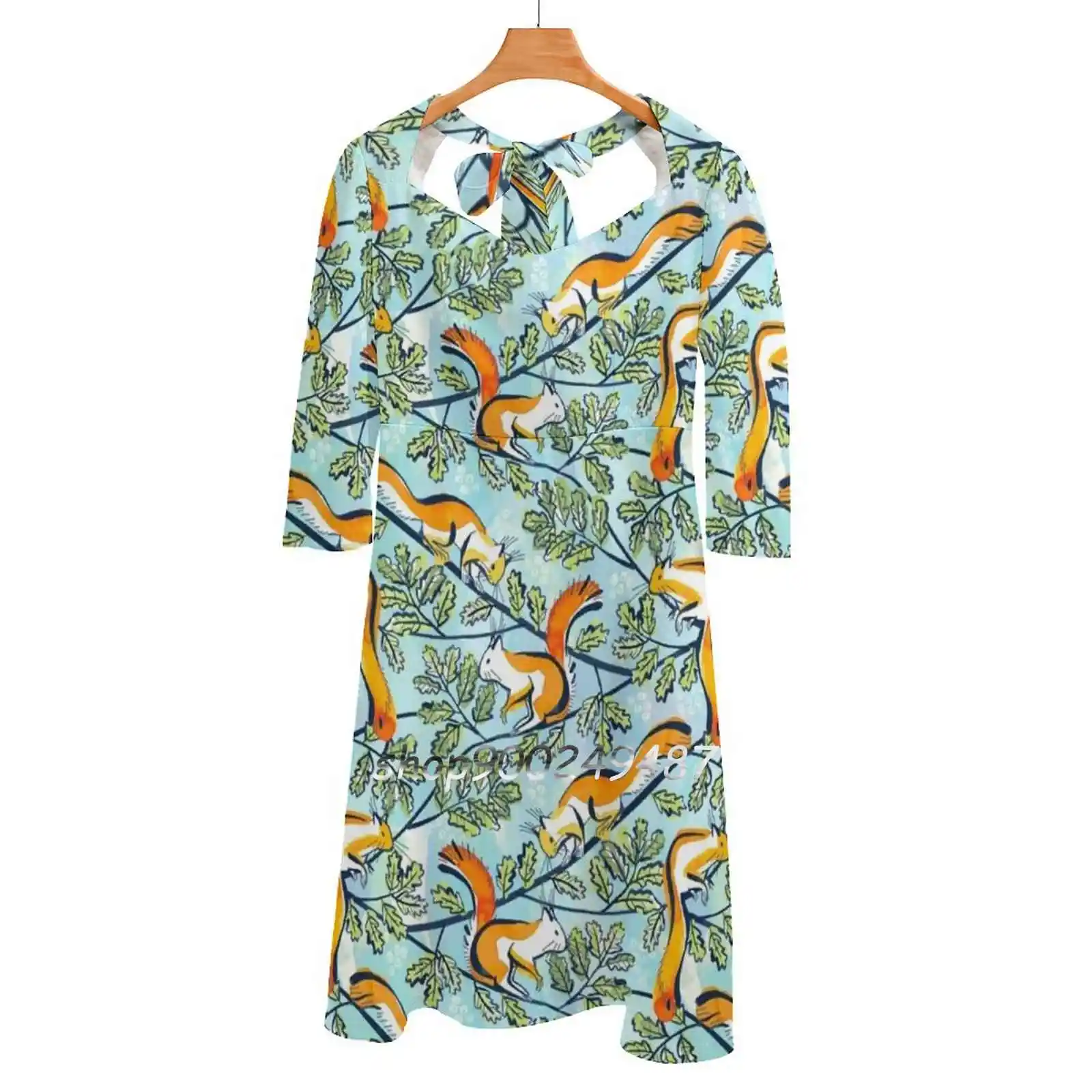 

Oak Tree With Squirrels In Summer Square Neck Dress Sweet Summer Dress Women Elegant Halter Print Dress Oak Tree Oak Tree