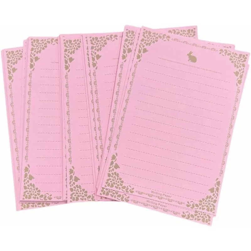 100 Pcs 핑크 토끼 A5 편지 쓰기 용지 러브 레터 결혼식 초대장에 대한 빈티지 테두리 문구류