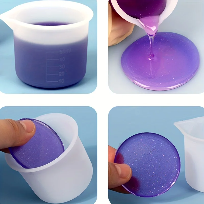5 Teile/satz 50 ml Silikon Messbecher Werkzeuge Runde Silikon Form Klar Abgestufte Epoxy Split Tasse DIY Für Casting harz Form Kunst Ki – Detail 3