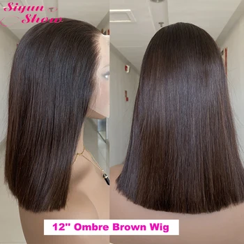 Ombre Capelli castani Reale 5X5 HD Parrucca con chiusura in pizzo Colorato Super doppio osso disegnato Parrucca Bob diritta Parrucche per capelli umani vietnamiti grezzi